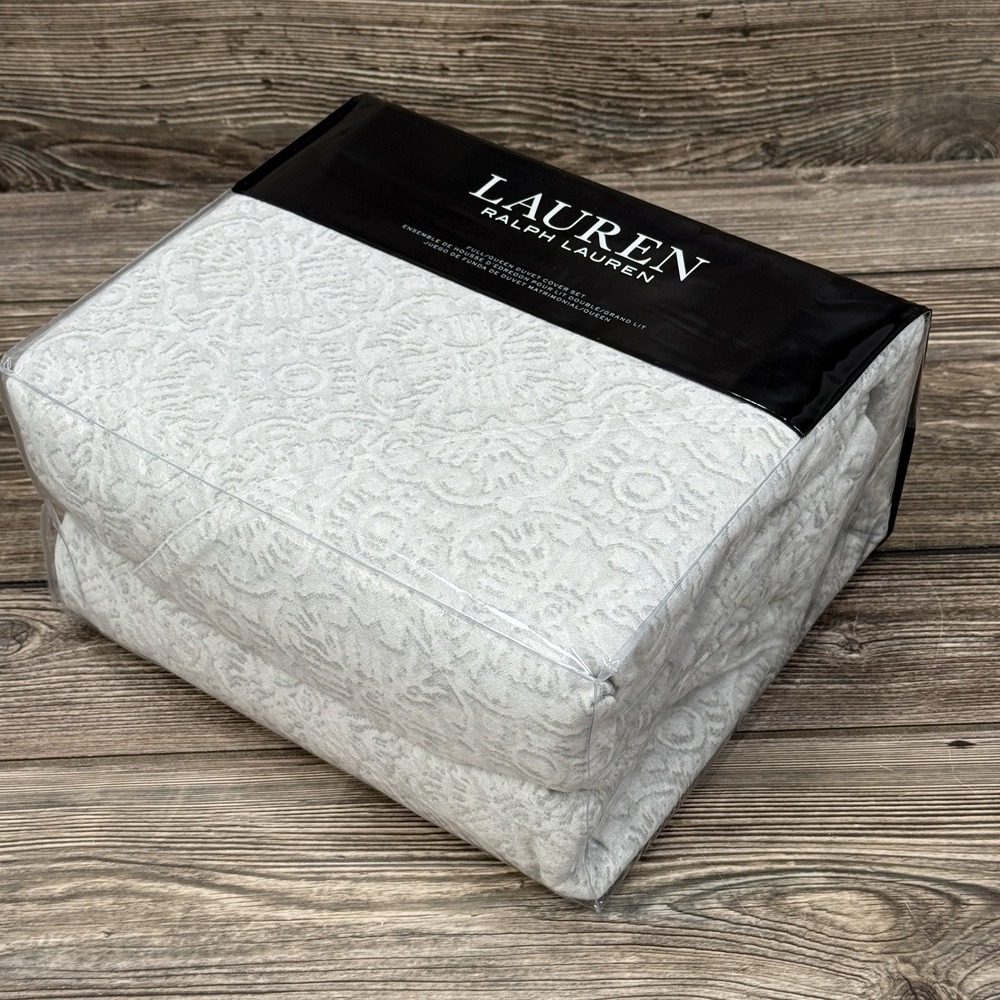 Ralph Lauren Emilia Grey Tonal Medallion Cotton/Linen Duvet Cover Set QUEEN $360 - Picture 11 of 11